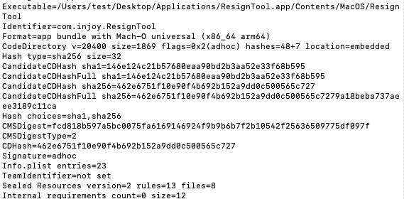 Code signing of app bundle ResignTool.app