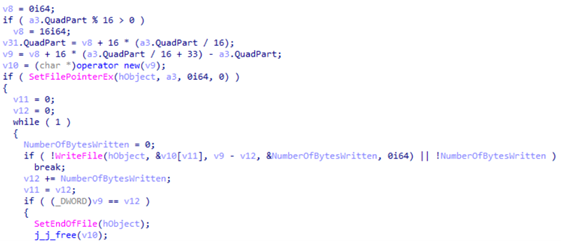 Figure 11. Royal ransomware checking if file size is divisible by 16