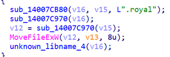 Figure 14. Royal ransomware appending “.royal” to encrypted files