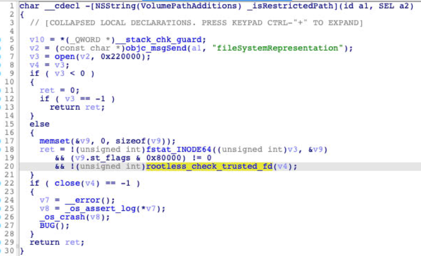 The implementation of the restricted path check