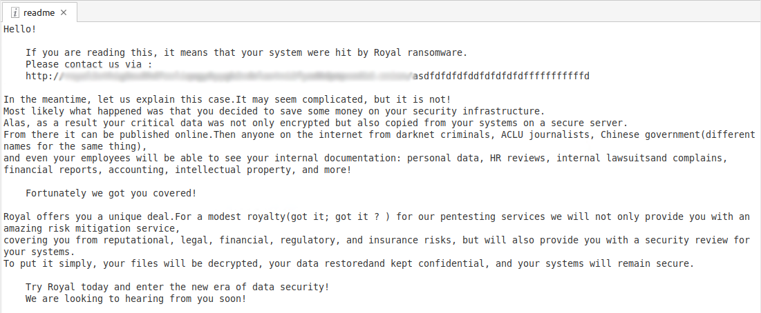 Ransom note of Royal ransomware