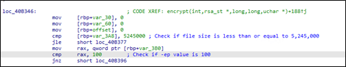 Royal ransomware cheques the file size if it meets specific conditions before encrypting
