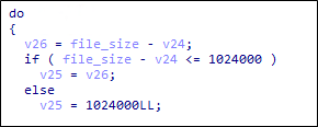 Royal ransomware cheques the file size if it is less than 1,024,000 bytes