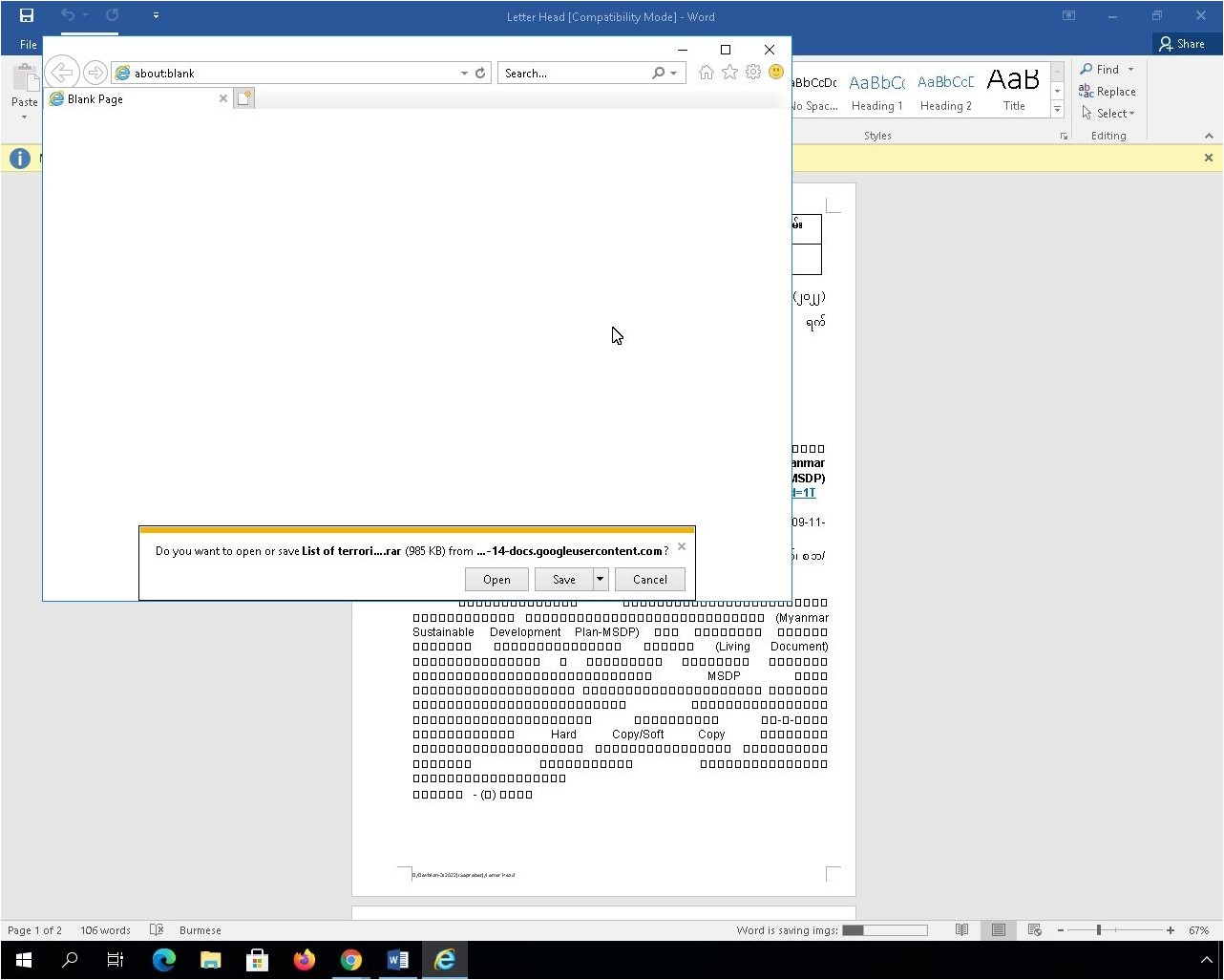 Figure 44. Sandbox screenshot of the file Letter Head.docx on VirusTotal