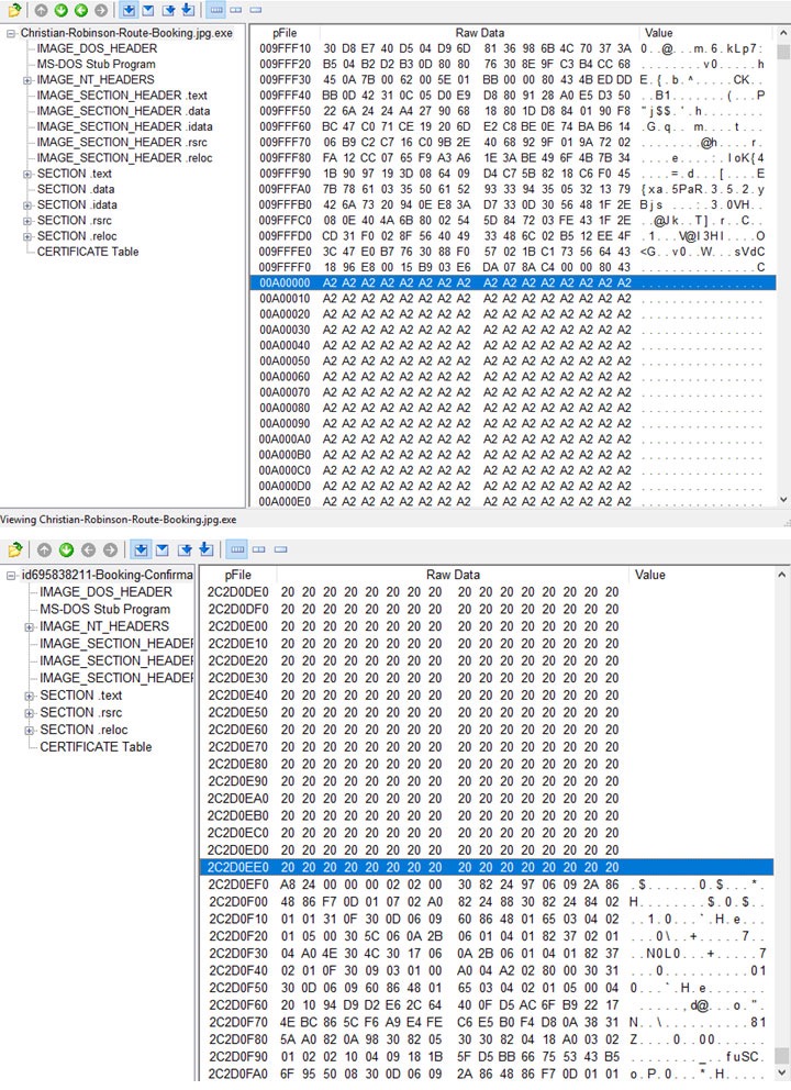 Padding on “Christian-Robinson-Route.jpg.exe” that is used to inflate the file and evade detection