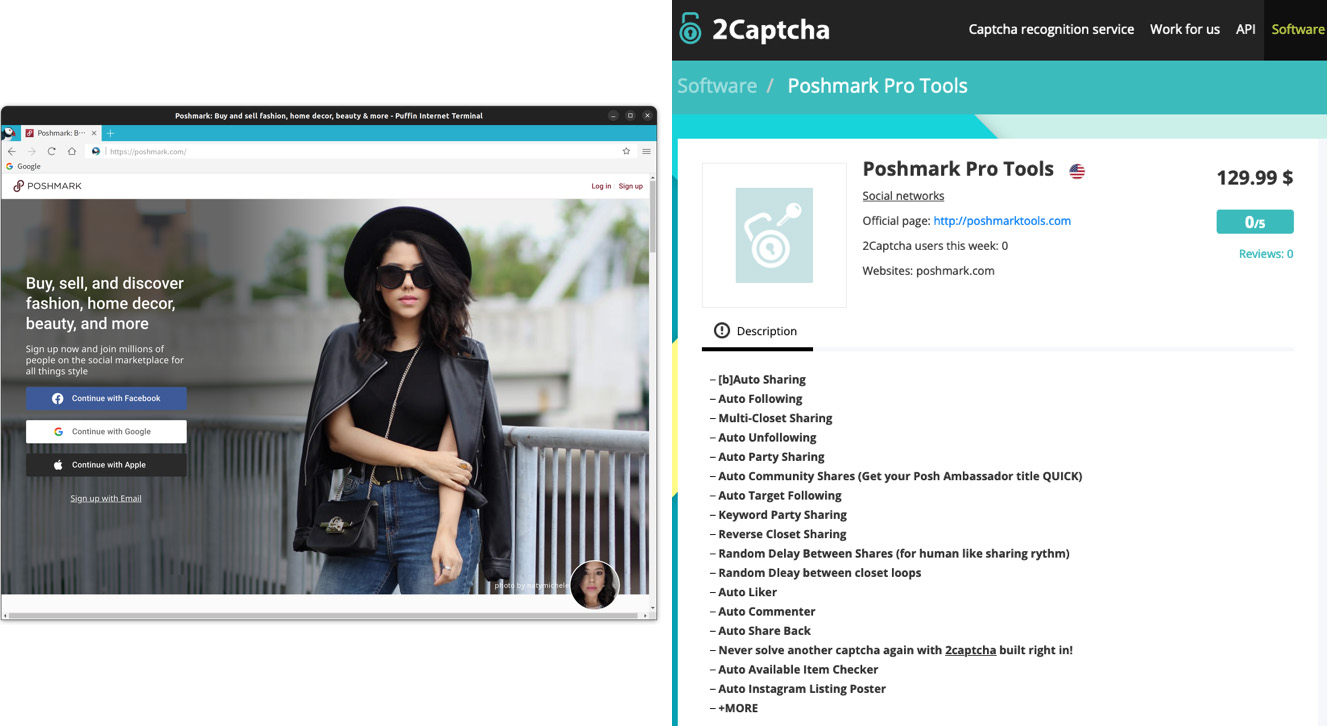Figure 2. A CAPTCHA-solving service advertises Poshmark Pro Tools   