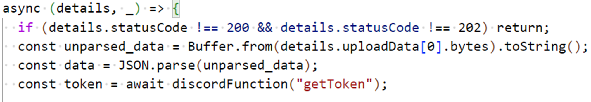 Figure 12. Fetching and parsing uploaded JSON data for requests with successful response codes (200, 202)