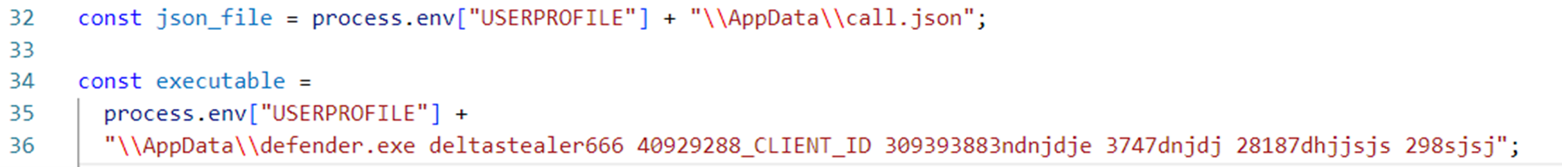 Figure 5. Constants used for data accumulation (‘json_file’) and exfiltration (‘executable’)