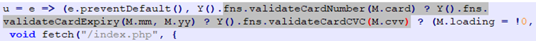 Code in the phishing webpage to validate the user’s credit card number, expiration date, and CVV