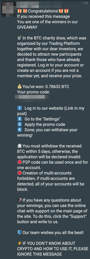 Figure 1. The private message sent to Twitter users