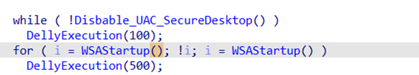 Figure 13. Disabling UAC then initialising WSK objects