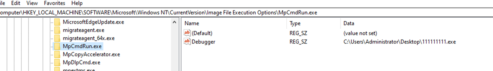 Figure 34. Debugger value in image file execution
