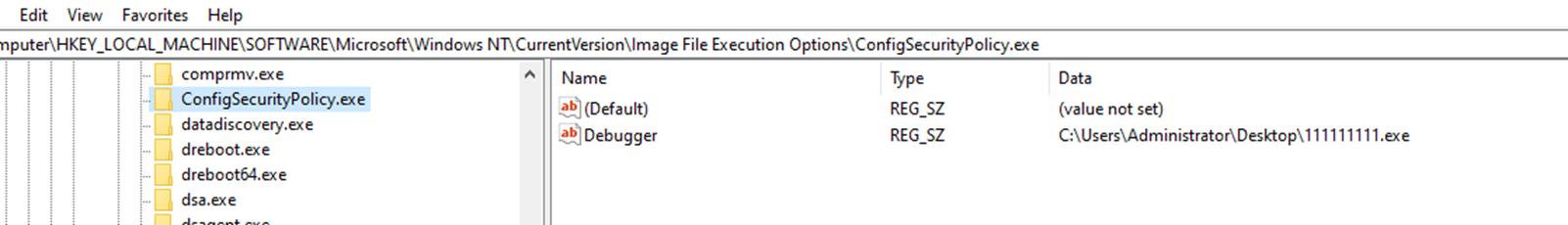 Figure 35. Debugger value in image file execution