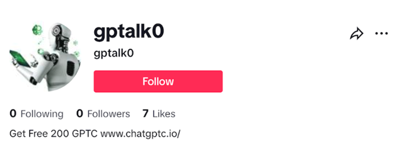 Figure 3. A fake TikTok account used to post the phishing website