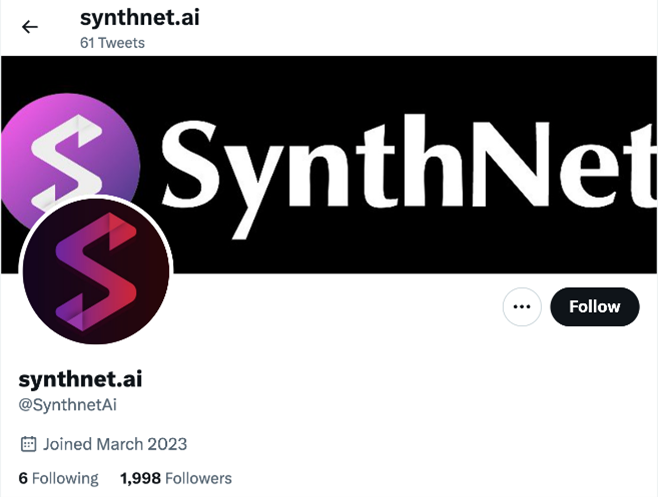 Figure 4. The phishing website, synthnet[.]ai, pointing to a Twitter account)