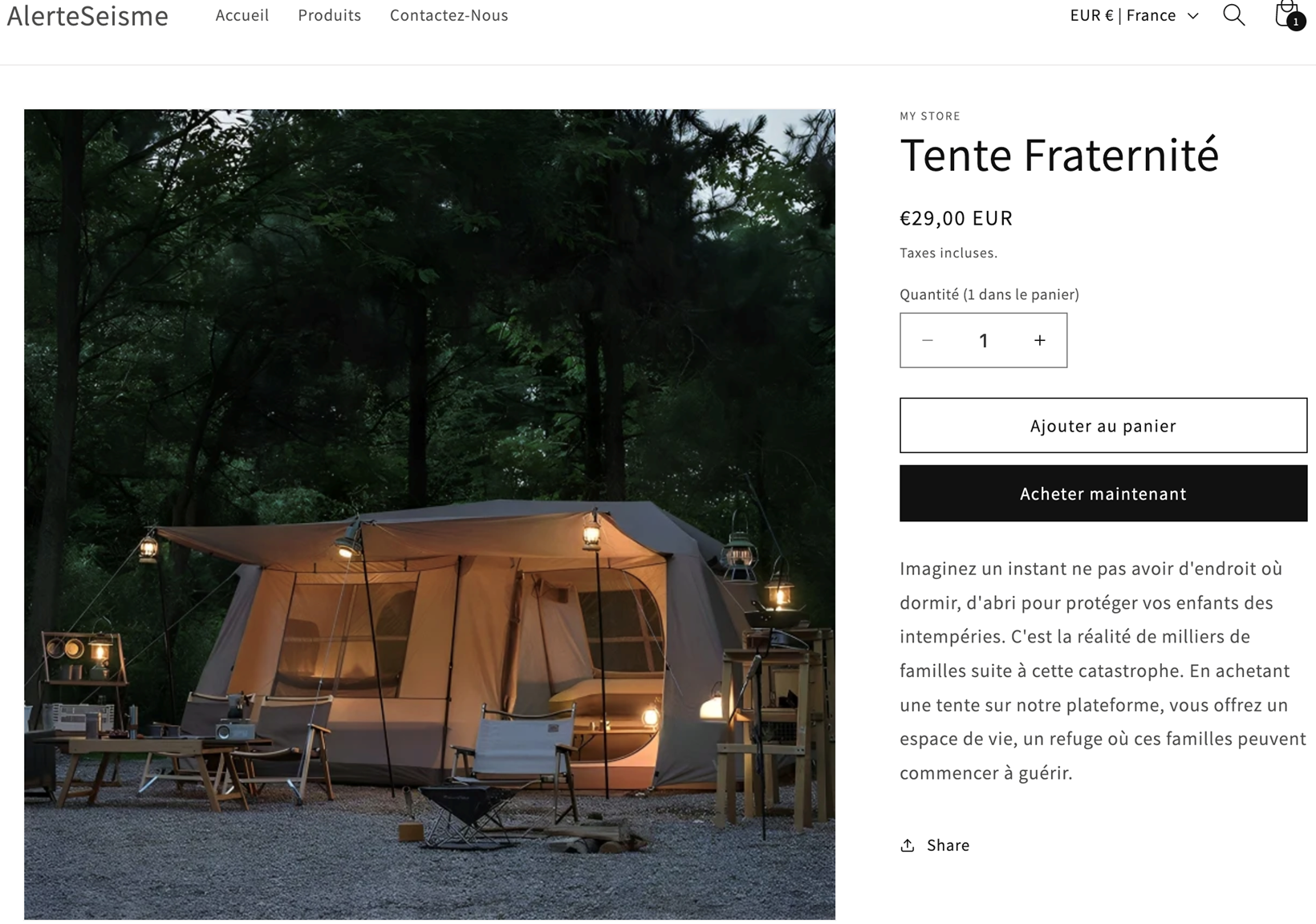 Figure 2. The so-called fraternity tent is being sold for €29 on the spurious website.