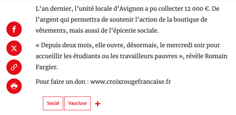 Figure 5. An article published in the French press in May 2015 shows croixrougefrancaise.fr as a donation website despite being unregistered at the time.