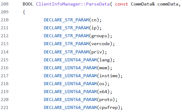 Figure 13. The internal names of CLIENT_INFO parameters, as defined in ClientInfoManager.cpp, the Trochilus RAT