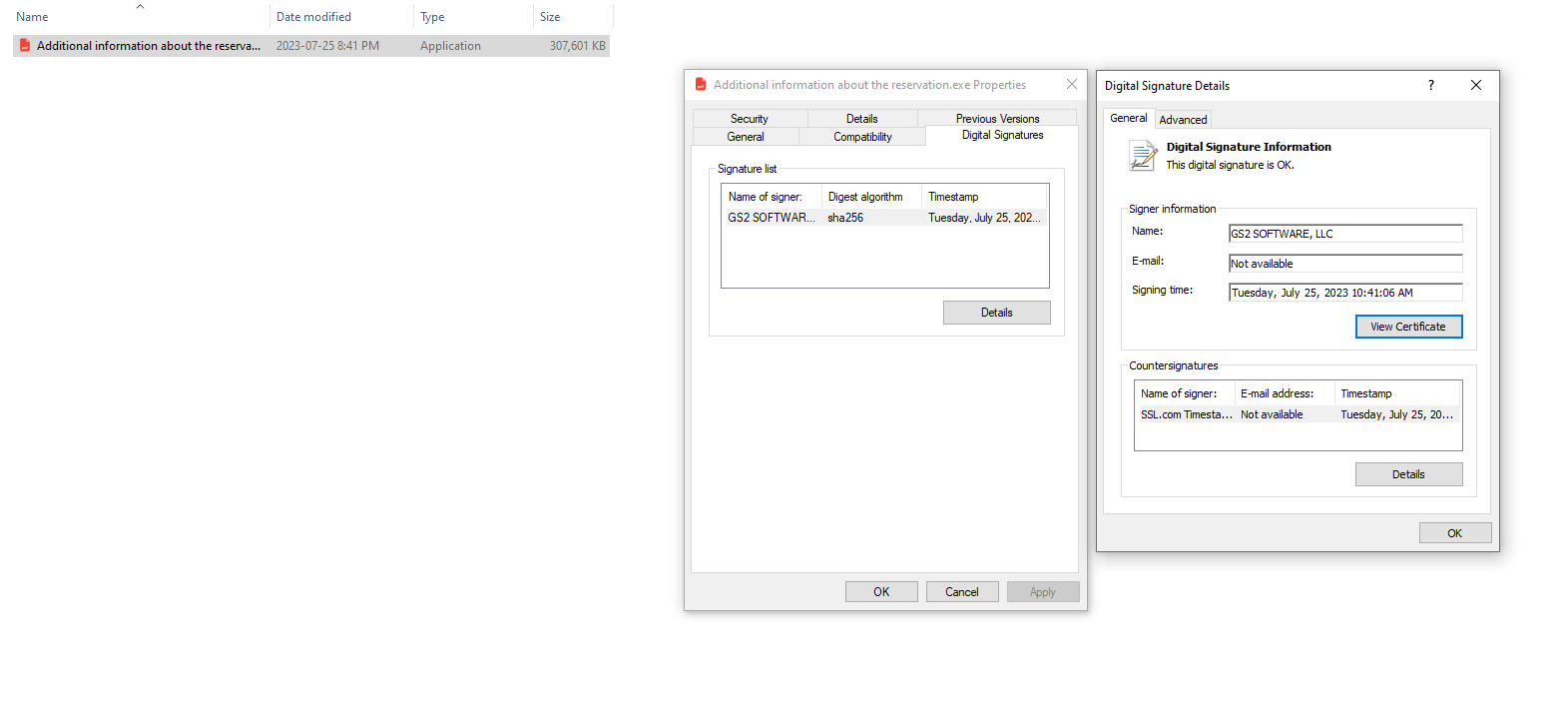 Figure 1. The info stealer sample with an EV code signing 