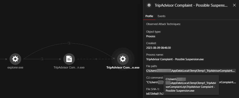 Figure 8. The subsequent download and execution of “TripAdvisor Complaint-Possible Suspension.exe” 