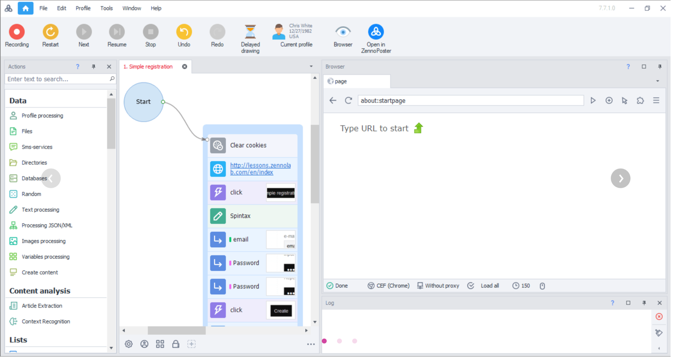 Figure 9. A screen capture of how the ZennoPoster tool can be used to automate browsing operations