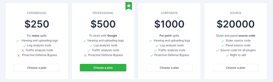 Figure 1. Lumma Stealer service plans available in underground forums 