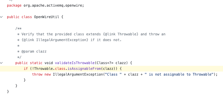 Figure 2. Failing to validate the class type of a Throwable class