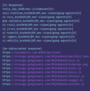 圖 3：駭客 CC 伺服器回應當中經過加密編碼的網址清單。