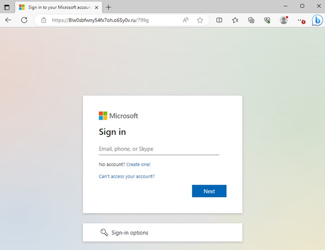 Figure 4. Screenshot of the Microsoft 365 login page hosted on the attacker-controlled reverse proxy server