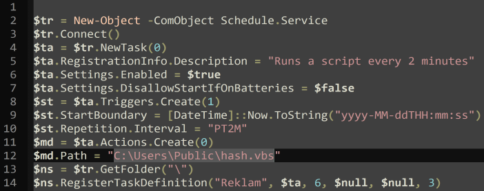  Figure 10. Webcentral.ps1 creating scheduled tasks and setting them to run every two minutes