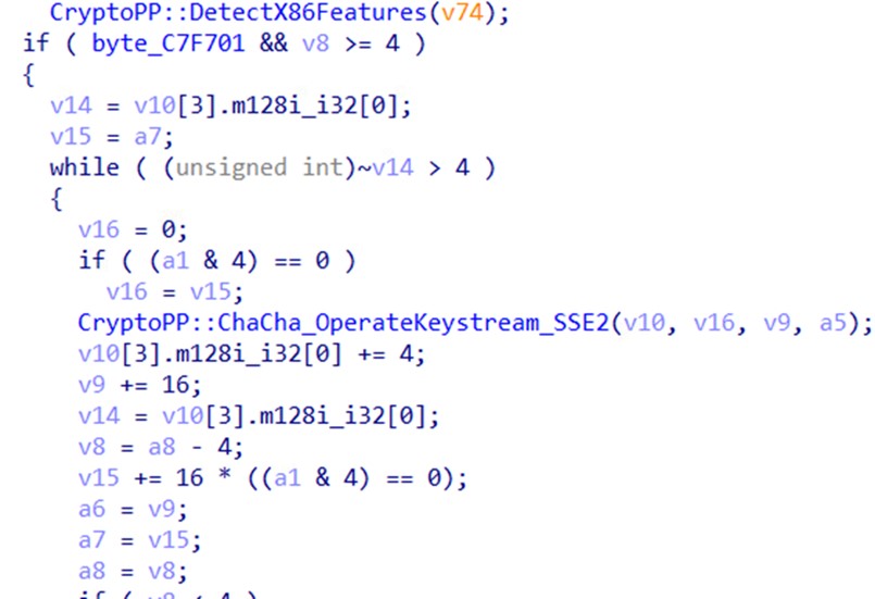 Figure 17. The function used by Kasseika to use ChaCha20 algorithm for file encryption 