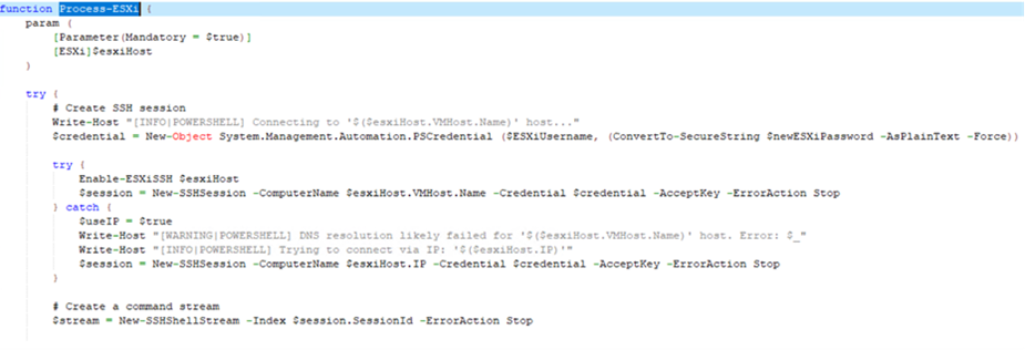 Creating an SSH session. 