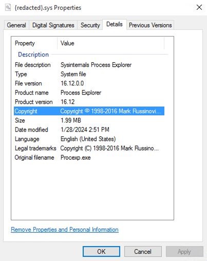 A SYS driver used by the Agenda ransomware