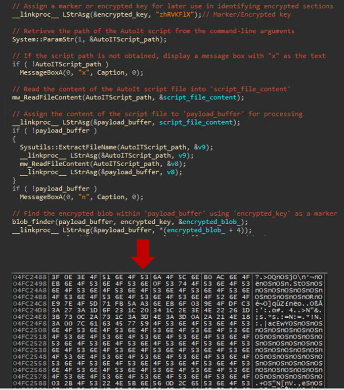Figure 17. Find and load encrypted DarkGate payload from AutoIt script