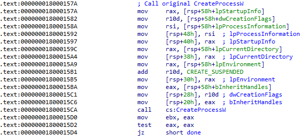 Calling “CreateProcessW” with “CREATE_SUSPENDED”