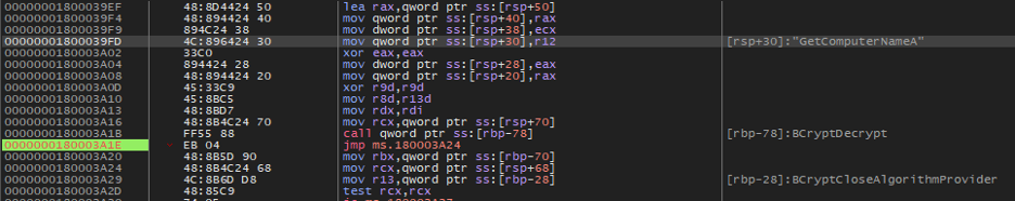 Figure 18. Uses BcryptDecrypt API to decrypt string