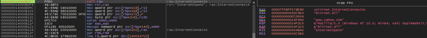 Figure 6. The Earth Kapre downloader confirms the network connection by sending an HTTP request to www.yahoo.com.