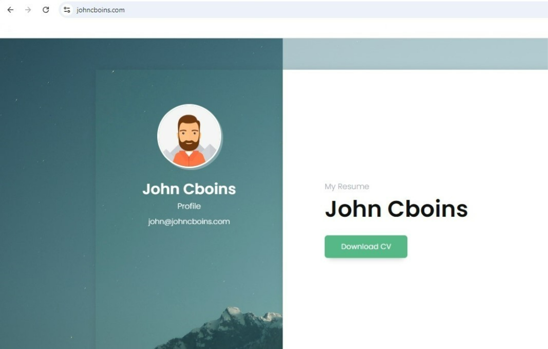 Figure 4. Personal website of a fictitious “John Cboins” 