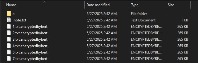 Figure 6. Files with the “.encryptedbybert” extension