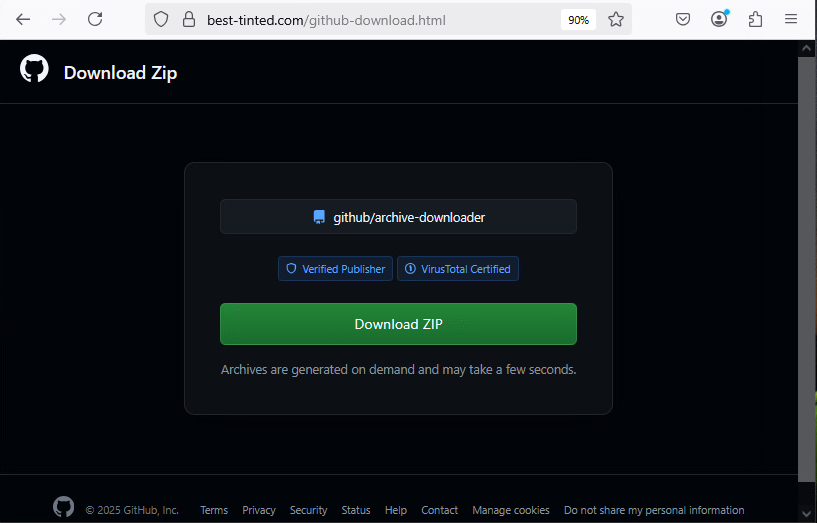 Fake Github download page that generates the malicious ZIP file (Source : TrendAI).