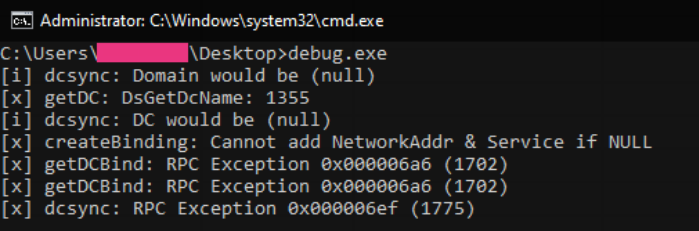 Figure 4. DCSync tool is required to be connected a DC